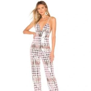X by NBD Pink Sequin Jumpsuit Houndstooth Print (NWT)